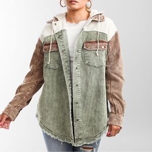 Buckle Gilded Intent Green Tan Corduroy Shacket Size M